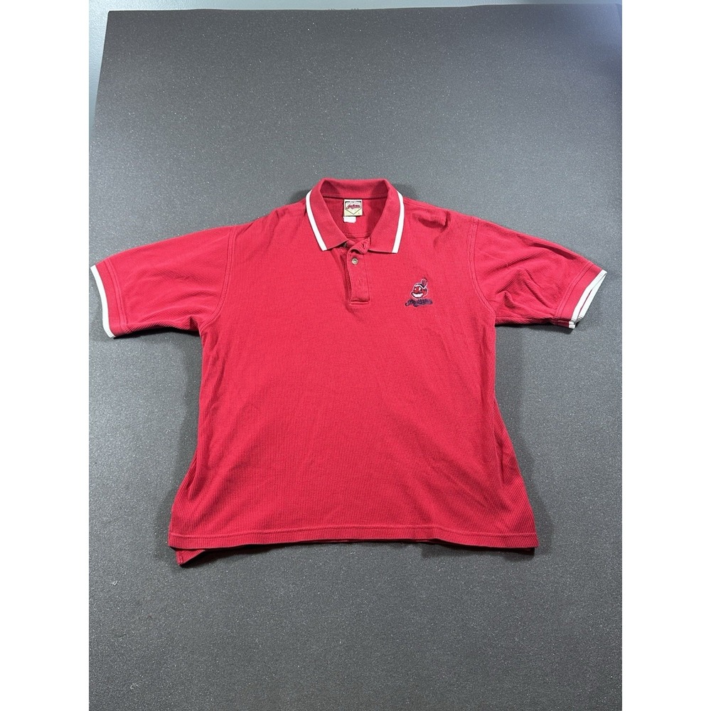 Vintage Cleveland Indians Knit Red Polo Large With Embroidered Chief Wahoo
